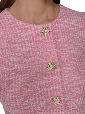 Karl Lagerfeld Pink Tweed Mini Dress with Decorative Buttons